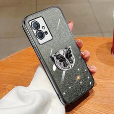Custodia per telefono in TPU con supporto a farfalla con glitter sfumato placcato per vivo Y33s 5G / Y75 (nero)