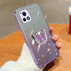 Custodia per telefono in TPU con supporto a farfalla con glitter sfumato placcato per vivo Y52s (viola)