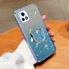 Custodia per telefono in TPU con supporto a farfalla con glitter sfumato placcato per vivo Y52s (Sierra Blue)