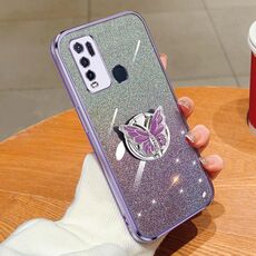Per vivo Y50 Custodia per telefono in TPU con supporto a farfalla con glitter sfumato placcato (viola)