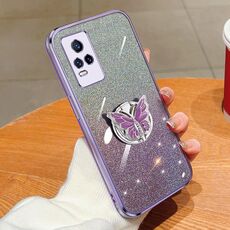 Per vivo V21e 4G / Y73 4G 2021 Custodia per telefono in TPU con supporto a farfalla con glitter sfumato placcato (viola)