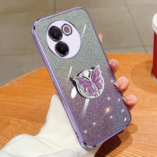 Custodia per telefono in TPU con supporto a farfalla con glitter sfumato placcato per vivo V30e (viola)
