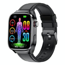 L'orologio intelligente con cinturino in pelle con schermo LCD TK16 da 2,04 pollici supporta il monitoraggio della salute (nero)