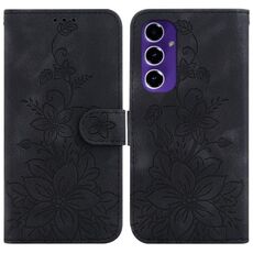 Custodia per telefono in pelle goffrata Giglio per Samsung Galaxy S24 FE 5G (nera)