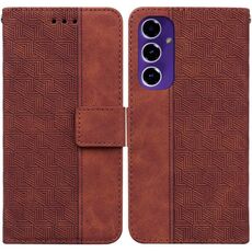 Custodia per telefono in pelle goffrata geometrica per Samsung Galaxy S24 FE 5G (marrone)