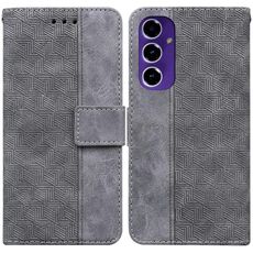 Custodia per telefono in pelle goffrata geometrica per Samsung Galaxy S24 FE 5G (grigio)