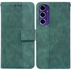 Custodia per telefono in pelle goffrata geometrica per Samsung Galaxy S24 FE 5G (verde)