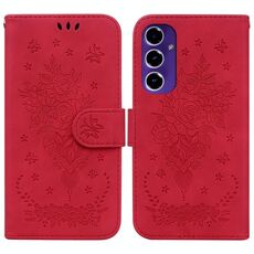 Custodia per telefono in pelle goffrata rosa farfalla per Samsung Galaxy S24 FE 5G (rossa)
