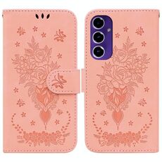 Per Samsung Galaxy S24 FE 5G Custodia per telefono in pelle goffrata con motivo a farfalla rosa (rosa)