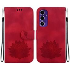 Custodia per telefono in pelle goffrata Lotus per Samsung Galaxy S24 FE 5G (rossa)