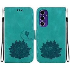 Custodia per telefono in pelle goffrata loto per Samsung Galaxy S24 FE 5G (verde)
