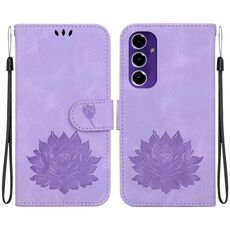 Custodia per telefono in pelle goffrata Lotus per Samsung Galaxy S24 FE 5G (viola)