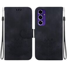 Custodia per telefono in pelle goffrata Lotus per Samsung Galaxy S24 FE 5G (nera)