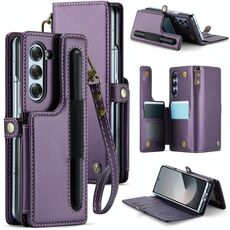 Per Samsung Galaxy Z Fold6 5G CaseMe C22 PC + TPU Custodia per telefono in pelle antifurto stile business RFID con slot per penna (viola)