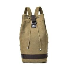 Zaino casual in tela Borsa a secchiello Zaino per computer Borsa da viaggio per escursionismo, dimensioni: grande kaki