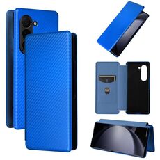 Per Samsung Galaxy Z Fold6 Custodia per cellulare in pelle con texture in fibra di carbonio (blu)