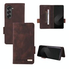Custodia per telefono in pelle con chiusura magnetica per Samsung Galaxy Z Fold6 (marrone)