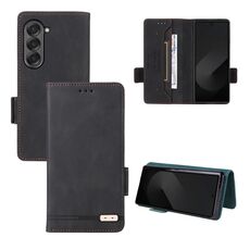 Per Samsung Galaxy Z Fold6 Custodia in pelle con chiusura magnetica (nero)