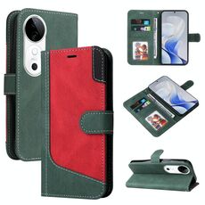 Per vivo V40 5G Custodia per telefono in pelle con cuciture a tre colori (verde)