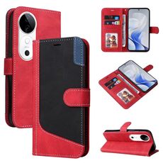 Custodia per telefono in pelle con giunture a tre colori per vivo V40 5G (rossa)