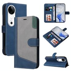 Per vivo V40 5G Custodia per cellulare in pelle con giunture a tre colori (blu)