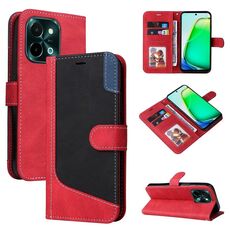 Custodia per telefono in pelle con giunture a tre colori per vivo Y28 4G (rossa)