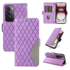 Per OPPO Reno12 Pro 5G Custodia per cellulare in pelle con reticolo rombico bicolore globale (viola)