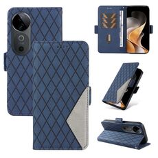 Custodia per telefono in pelle con reticolo rombico bicolore per vivo V40 5G (blu)