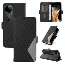 Custodia per telefono in pelle con reticolo rombico bicolore per vivo V40 5G (nera)