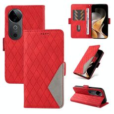 Custodia per telefono in pelle con reticolo rombico bicolore per vivo V40 5G (rossa)