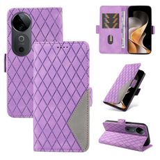 Per vivo V40 5G Custodia per telefono in pelle con reticolo rombico bicolore (viola)