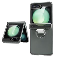 Per Samsung Galaxy Z Flip6 5G Custodia per telefono pieghevole in TPU + PC con albero centrale con anello (nero trasparente)
