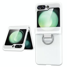 Per Samsung Galaxy Z Flip6 5G TPU+PC Custodia per telefono pieghevole con albero centrale e anello (bianco opaco)