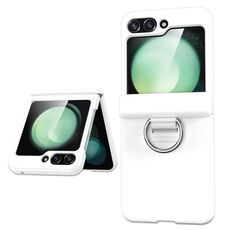 Per Samsung Galaxy Z Flip6 5G TPU + PC Custodia per telefono pieghevole con albero centrale con anello (bianco)