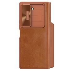 Custodia per telefono in pelle con design scorrevole per fotocamera Samsung Galaxy Z Fold6 5G NILLKIN QIN Series Pro (marrone)