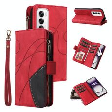 Per OPPO Reno12 5G Global Dual-color 9 slot per schede Custodia per telefono in pelle con cerniera a portafoglio(Rosso)