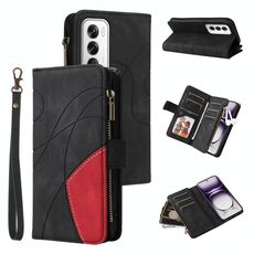 Per OPPO Reno12 5G Global Dual-color 9 slot per schede Custodia per telefono in pelle con cerniera a portafoglio (nero)