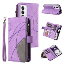 Per OPPO Reno12 5G Global Dual-color 9 slot per schede Custodia per telefono in pelle con cerniera a portafoglio (viola)