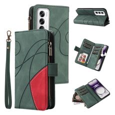 Per OPPO Reno12 5G Global Dual-color 9 slot per schede Custodia per telefono in pelle con cerniera a portafoglio (verde)