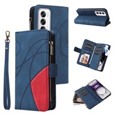 Per OPPO Reno12 5G Global Dual-color 9 slot per schede Custodia per telefono in pelle con cerniera a portafoglio (blu)
