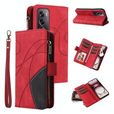 Per OPPO Reno12 Pro Global Dual-color 9 slot per schede Custodia per telefono in pelle con cerniera a portafoglio(Rosso)