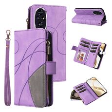 Custodia per telefono in pelle con cerniera a portafoglio con 9 slot per schede bicolore per Honor 200 (viola)