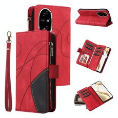 Per Honor 200 Pro Custodia per telefono in pelle con cerniera e 9 slot per schede bicolore (rosso)