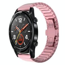 Per Huawei Watch GT 42 / 46mm 22mm Cinturino in lega con fibbia a farfalla con vernice a perline (rosa)