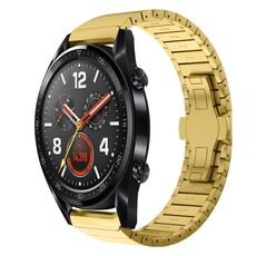 Per Huawei Watch GT 42 / 46mm 22mm Cinturino in lega con fibbia a farfalla con vernice a perline (oro)