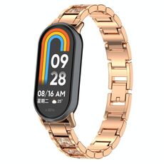 Per Xiaomi Smart Band 9/9 NFC cinturino per orologio in metallo con tre perline in acciaio inossidabile con diamanti (oro rosa)