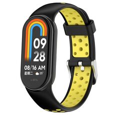 Per Xiaomi Smart Band 9/9 NFC Fori Stile Connettore in metallo Cinturino in silicone bicolore (Nero Giallo)