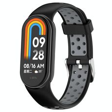 Per Xiaomi Smart Band 9/9 NFC Fori Stile Connettore in metallo Cinturino in silicone bicolore (nero grigio)