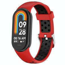 Per Xiaomi Smart Band 9/9 NFC Fori Stile Connettore in metallo Cinturino in silicone bicolore (rosso nero)