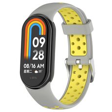 Per Xiaomi Smart Band 9/9 NFC Fori Stile Connettore in metallo Cinturino in silicone bicolore (grigio giallo)